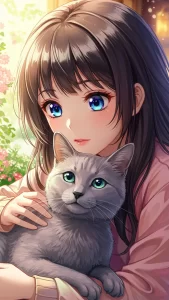 خلفيات قطط مع بنات أنمي 