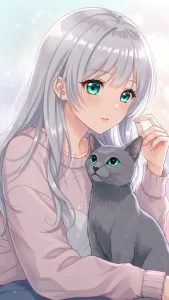 خلفيات قطط مع بنات أنمي 