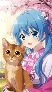 صور أنمي بنات مع قطط حبشية