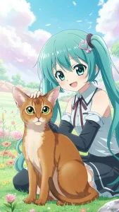 صور أنمي بنات مع قطط حبشية