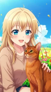 صور أنمي بنات مع قطط حبشية