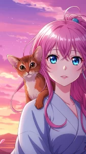 صور أنمي بنات مع قطط حبشية