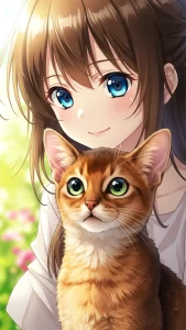 صور أنمي بنات مع قطط حبشية