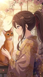 صور أنمي بنات مع قطط حبشية