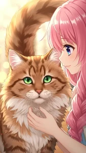 خلفيات بنات أنمي مع قط الغابة النرويجي