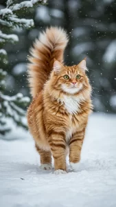 خلفيات قط الغابة النرويجي في الطبيعة والثلوج