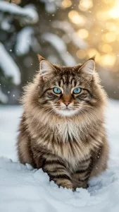 خلفيات قط الغابة النرويجي في الطبيعة والثلوج