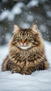 خلفيات قط الغابة النرويجي في الطبيعة والثلوج