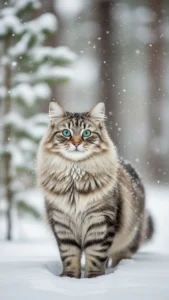 صور القط السيبيري في الثلوج